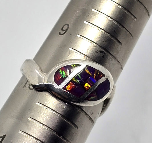 Mexican bright Purple Pink Fire Opal  vintage sterling silver ring size 10