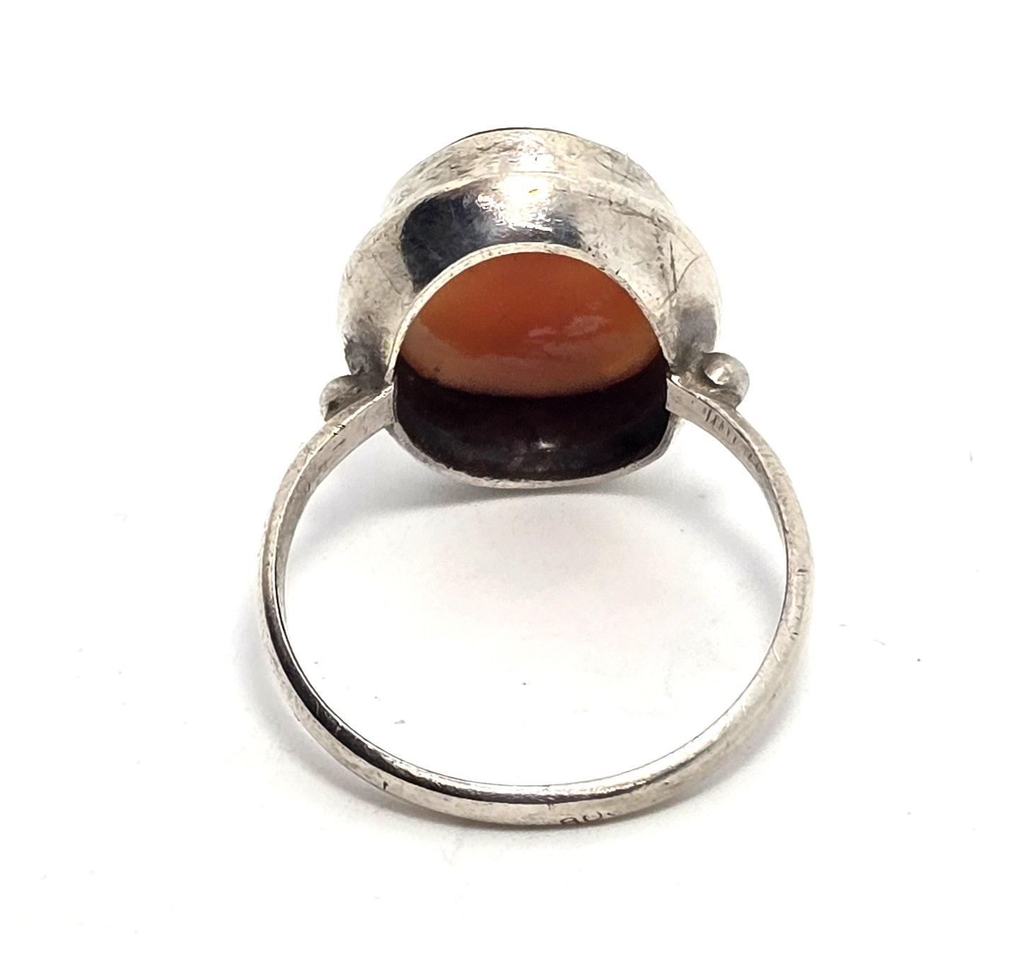 Carved shell left facing high detailed delicate vintage sterling silver ring size 8