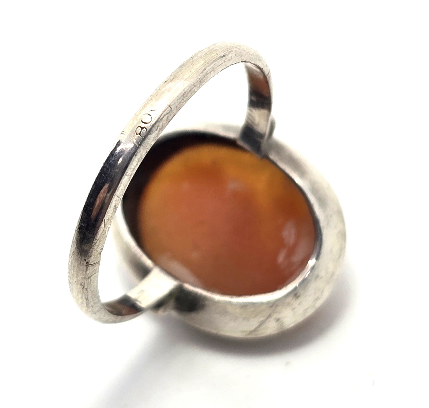 Carved shell left facing high detailed delicate vintage sterling silver ring size 8