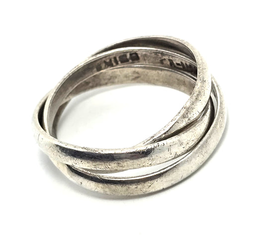 Puzzle Ring Modernist Mexican Taxco 3 ring vintage sterling silver ring size 9