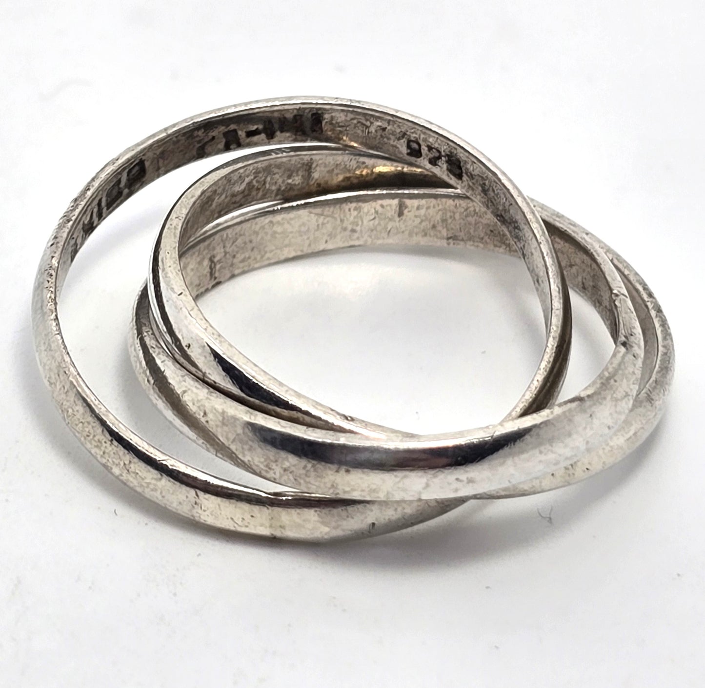 Puzzle Ring Modernist Mexican Taxco 3 ring vintage sterling silver ring size 9