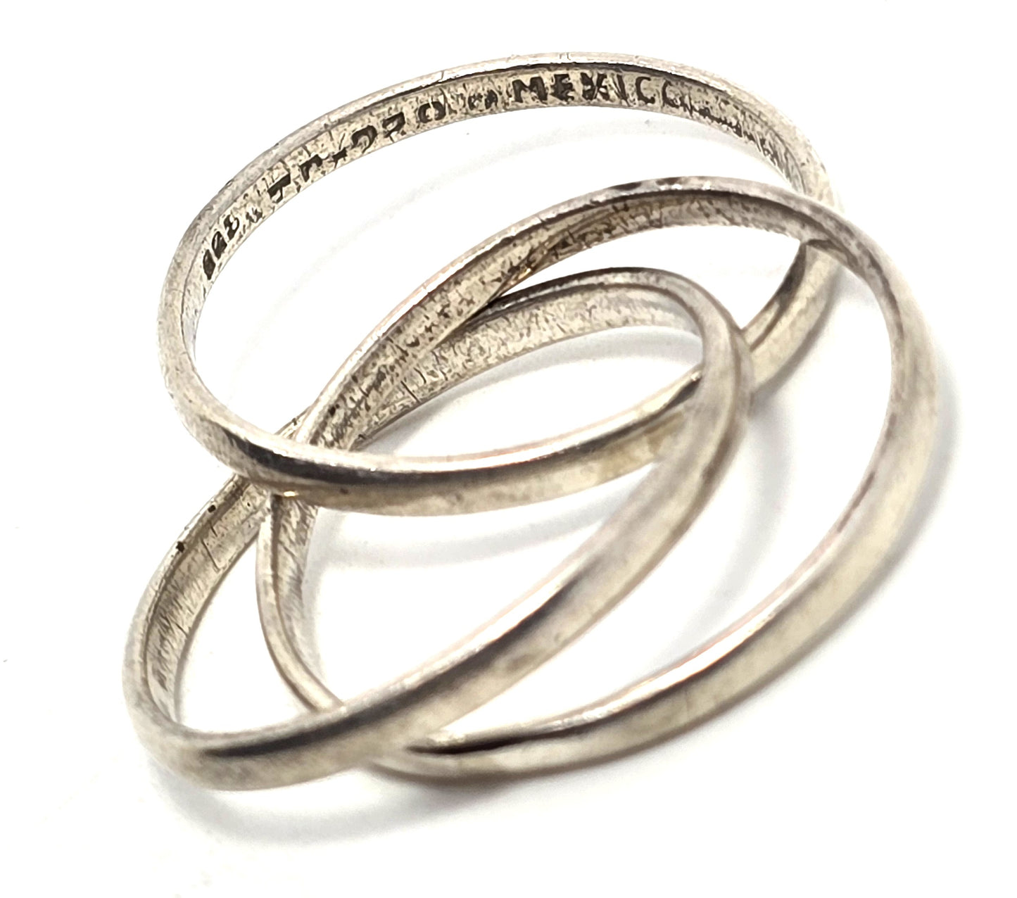 Puzzle Ring Modernist Mexican Taxco 3 ring vintage sterling silver ring size 10