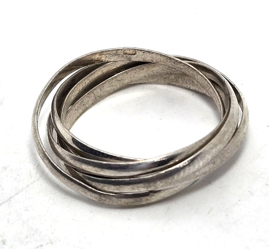 Puzzle Ring Modernist 5 ring vintage sterling silver ring size 8.5
