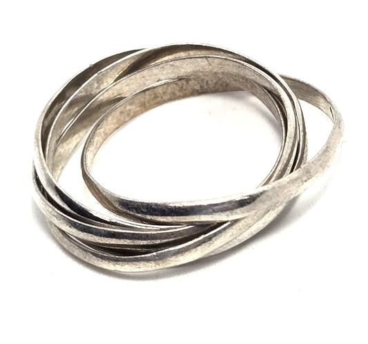 Puzzle Ring Modernist 5 ring vintage sterling silver ring size 8.5