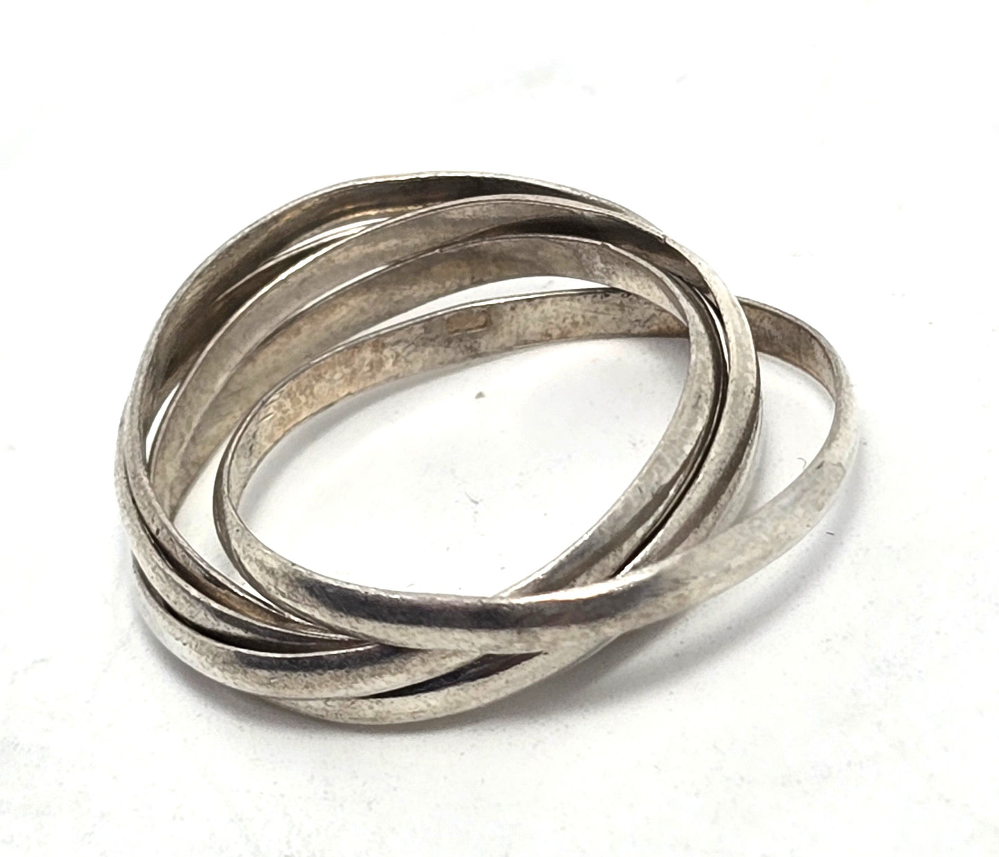 Puzzle Ring Modernist 5 ring vintage sterling silver ring size 8.5
