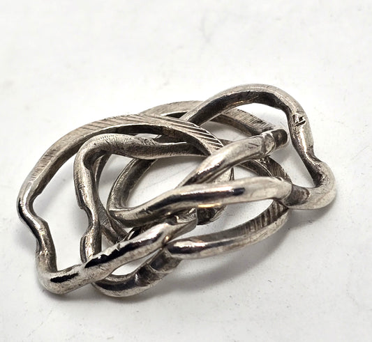 Puzzle Ring Modernist 4 ring vintage sterling silver ring size 5.5