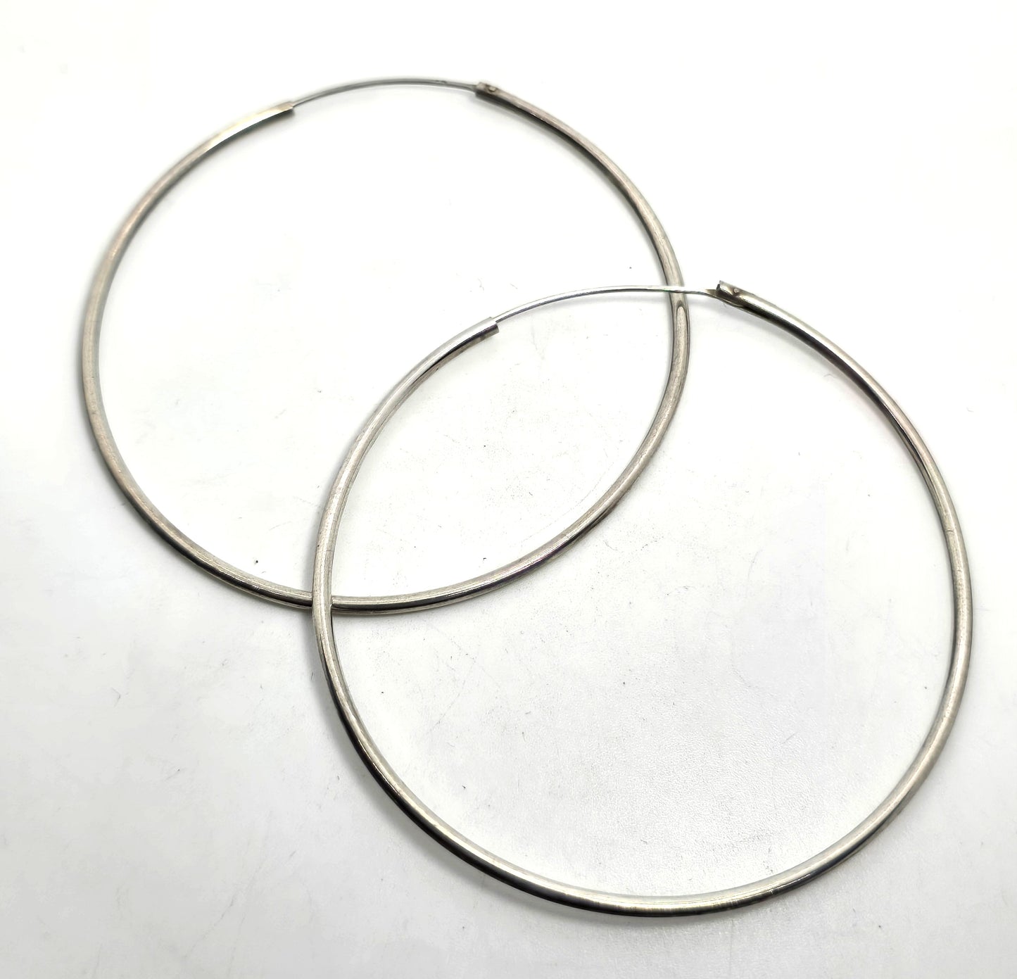 Extra large thin vintage sterling silver 1 and 7/8ths" inch threaded hoop earrings
