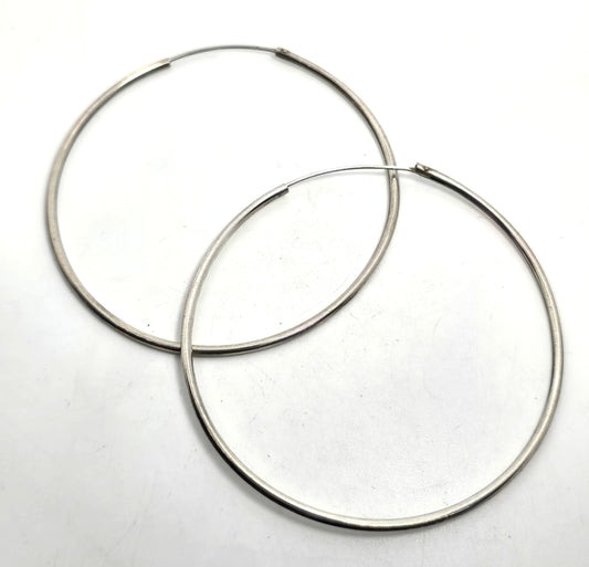 Extra large thin vintage sterling silver 1 and 7/8ths" inch threaded hoop earrings