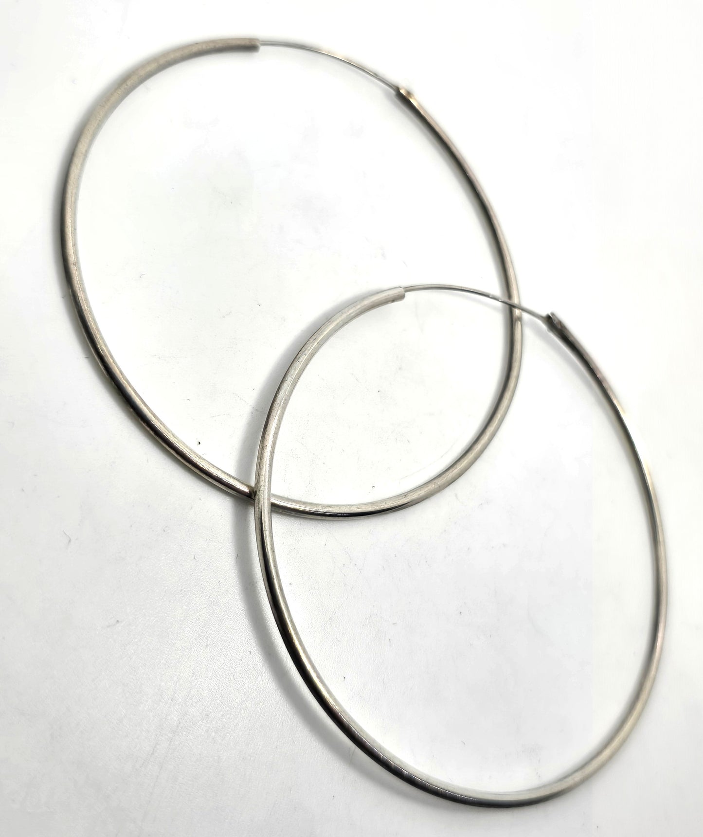 Extra large thin vintage sterling silver 1 and 7/8ths" inch threaded hoop earrings