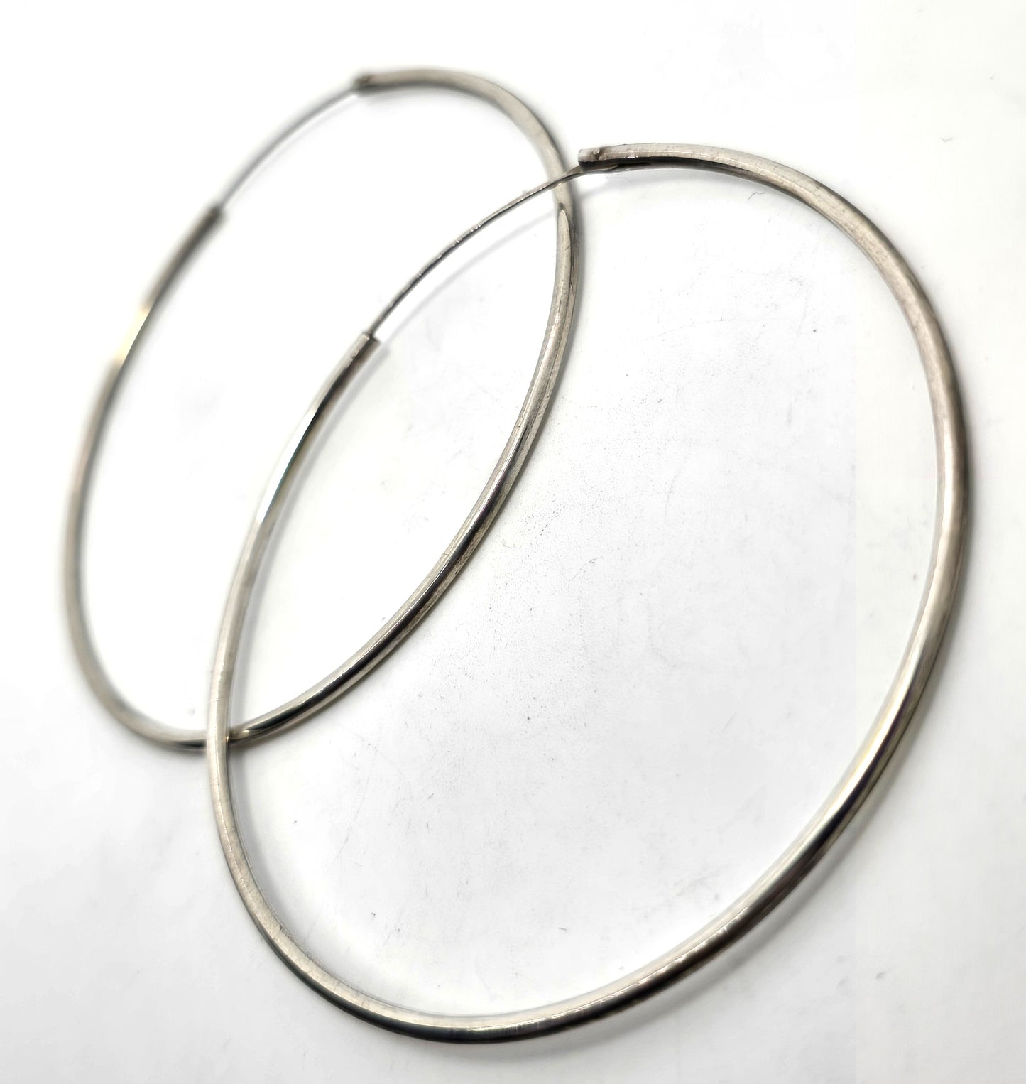 Extra large thin vintage sterling silver 1 and 7/8ths" inch threaded hoop earrings