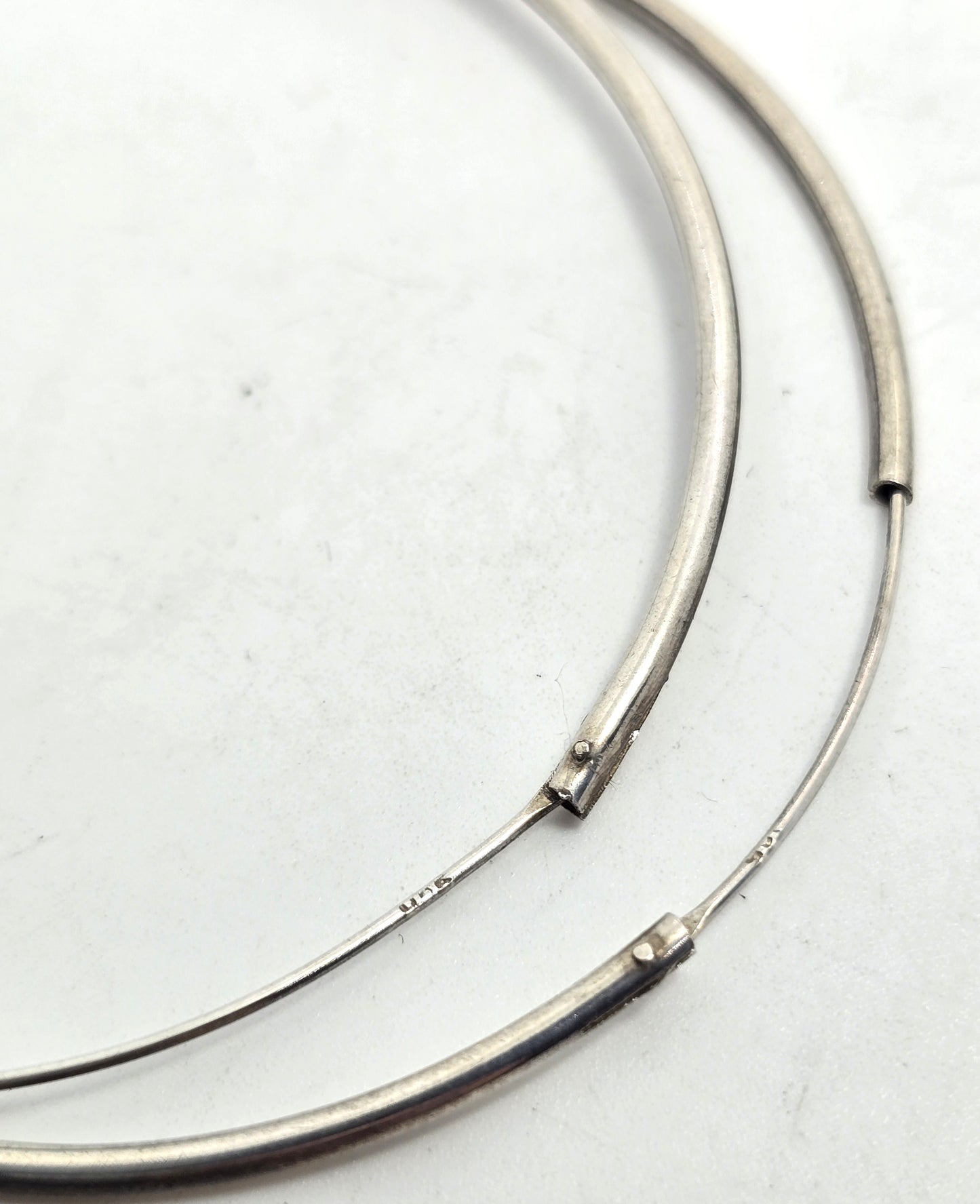 Extra large thin vintage sterling silver 1 and 7/8ths" inch threaded hoop earrings