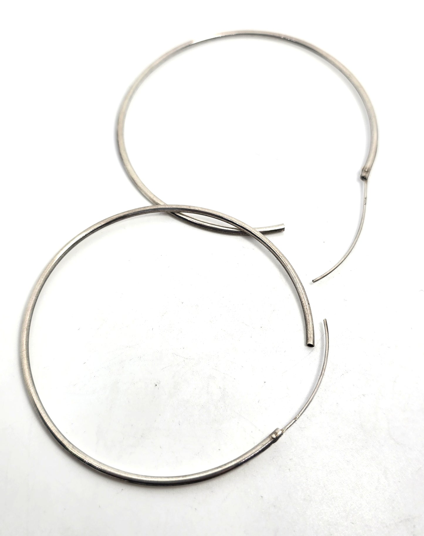 Extra large thin vintage sterling silver 1 and 7/8ths" inch threaded hoop earrings