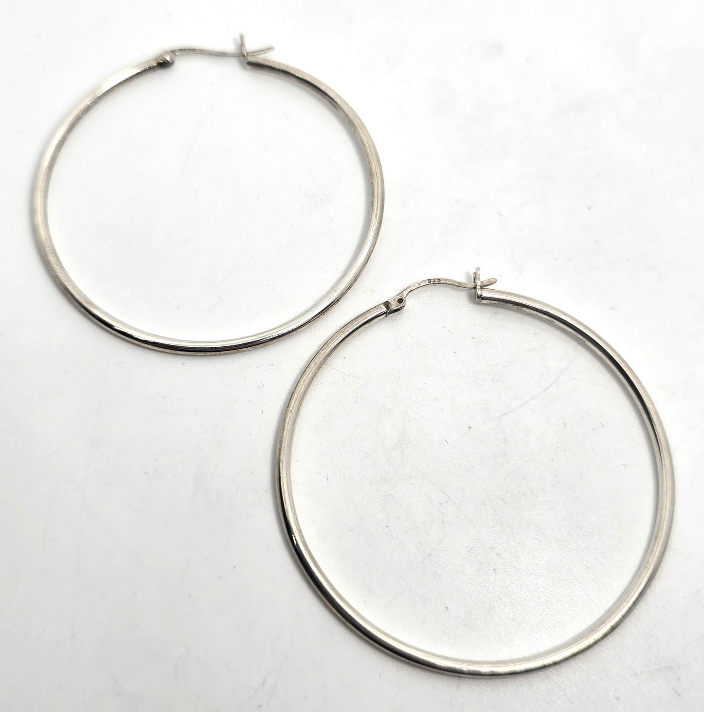 Lever back large thin 2" inch sterling silver vintage earrings