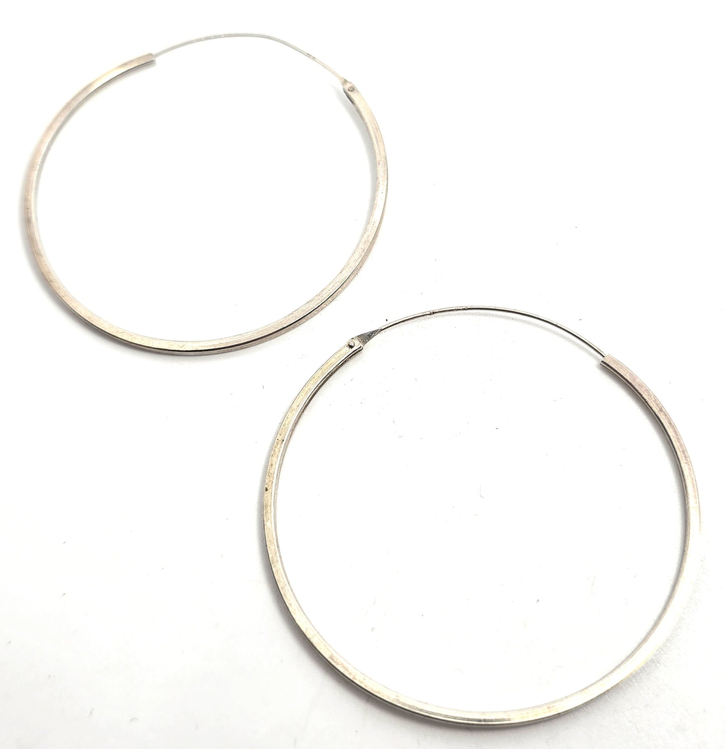 Extra large thin vintage sterling silver 1 and 7/8ths" inch threaded hoop earrings