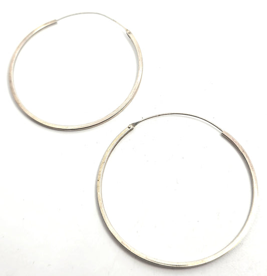 Extra large thin vintage sterling silver 1 and 7/8ths" inch threaded hoop earrings