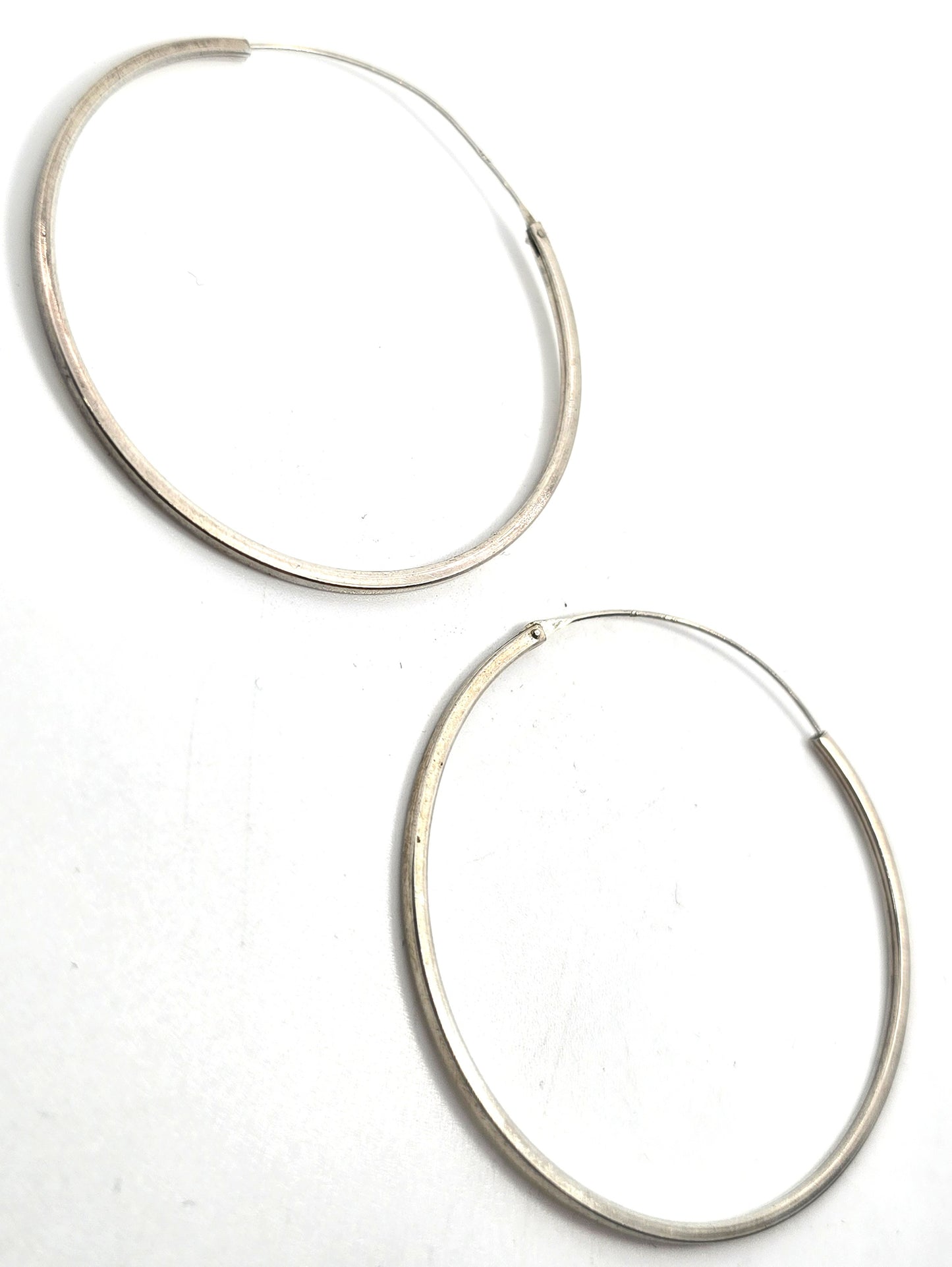Extra large thin vintage sterling silver 1 and 7/8ths" inch threaded hoop earrings
