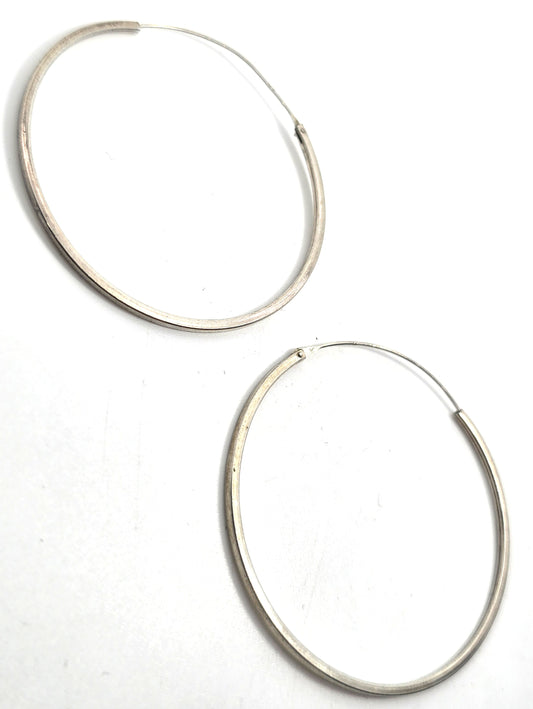 Extra large thin vintage sterling silver 1 and 7/8ths" inch threaded hoop earrings