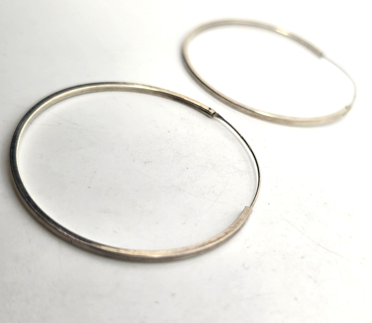 Extra large thin vintage sterling silver 1 and 7/8ths" inch threaded hoop earrings