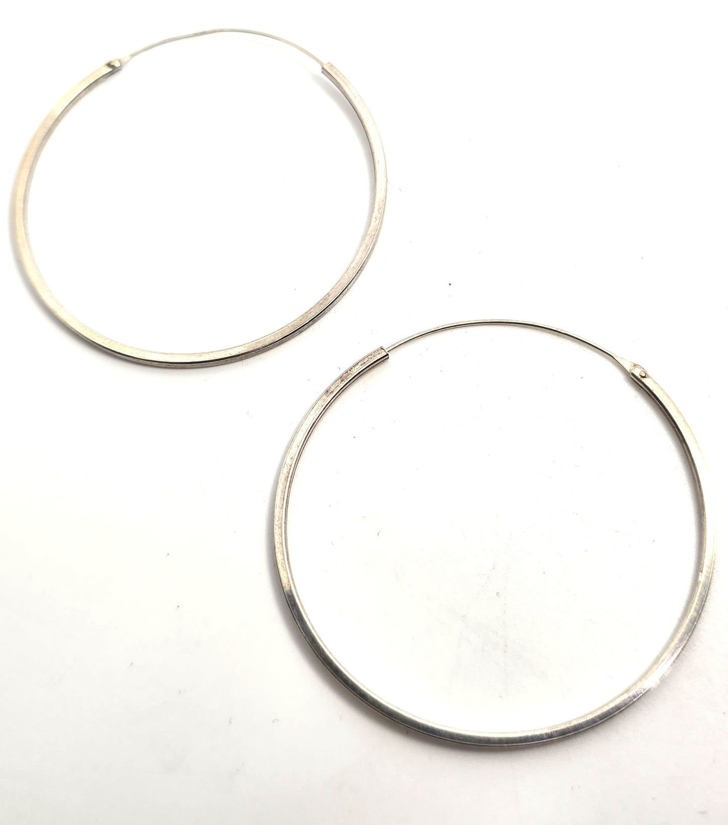 Extra large thin vintage sterling silver 1 and 7/8ths" inch threaded hoop earrings