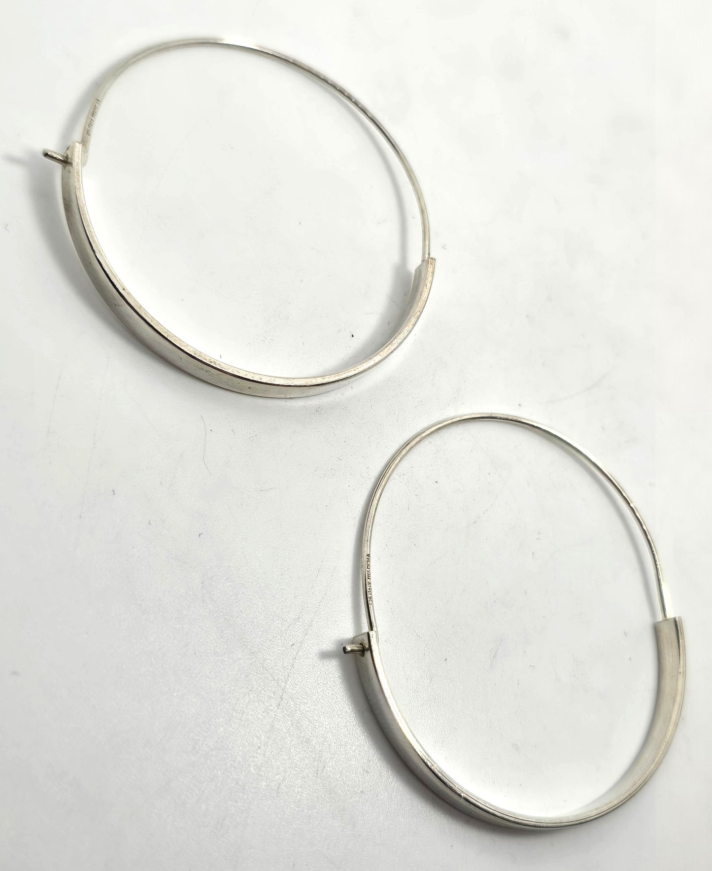 Modernist hoop thick and thin hoop retro vintage sterling silver earrings