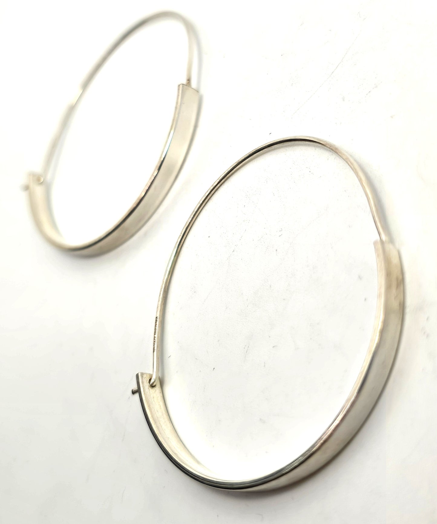 Modernist hoop thick and thin hoop retro vintage sterling silver earrings