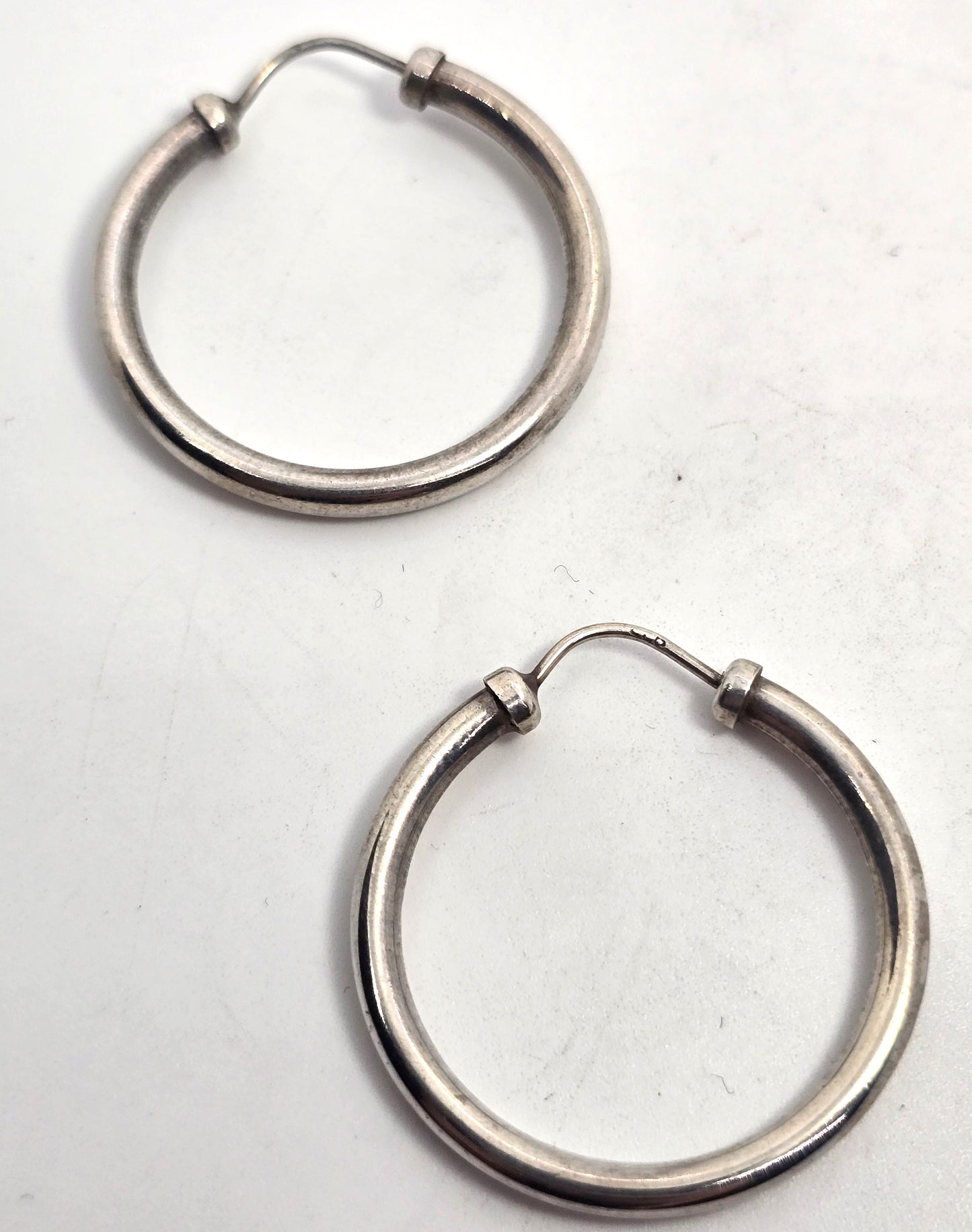 Thick tube vintage sterling silver 1 and 1/4" inch threaded hoop earrings