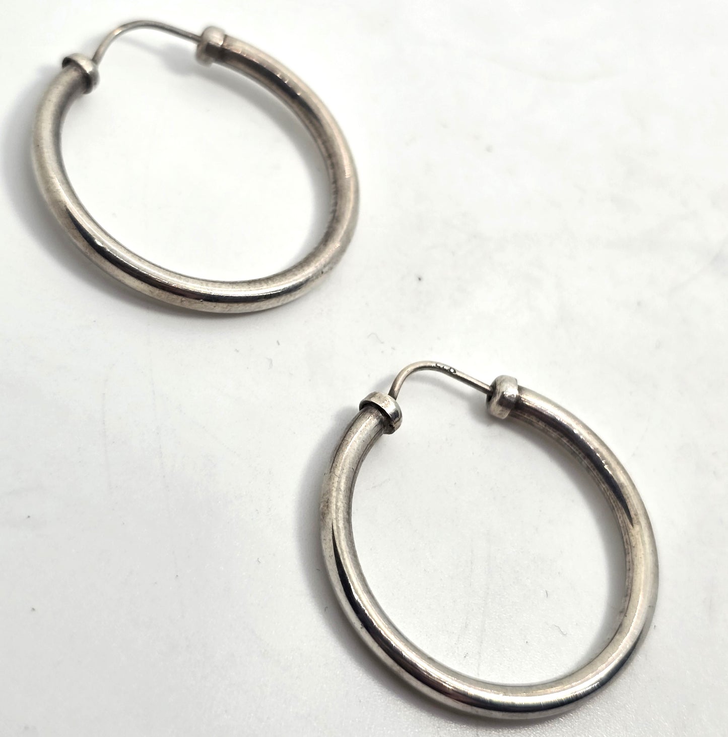 Thick tube vintage sterling silver 1 and 1/4" inch threaded hoop earrings