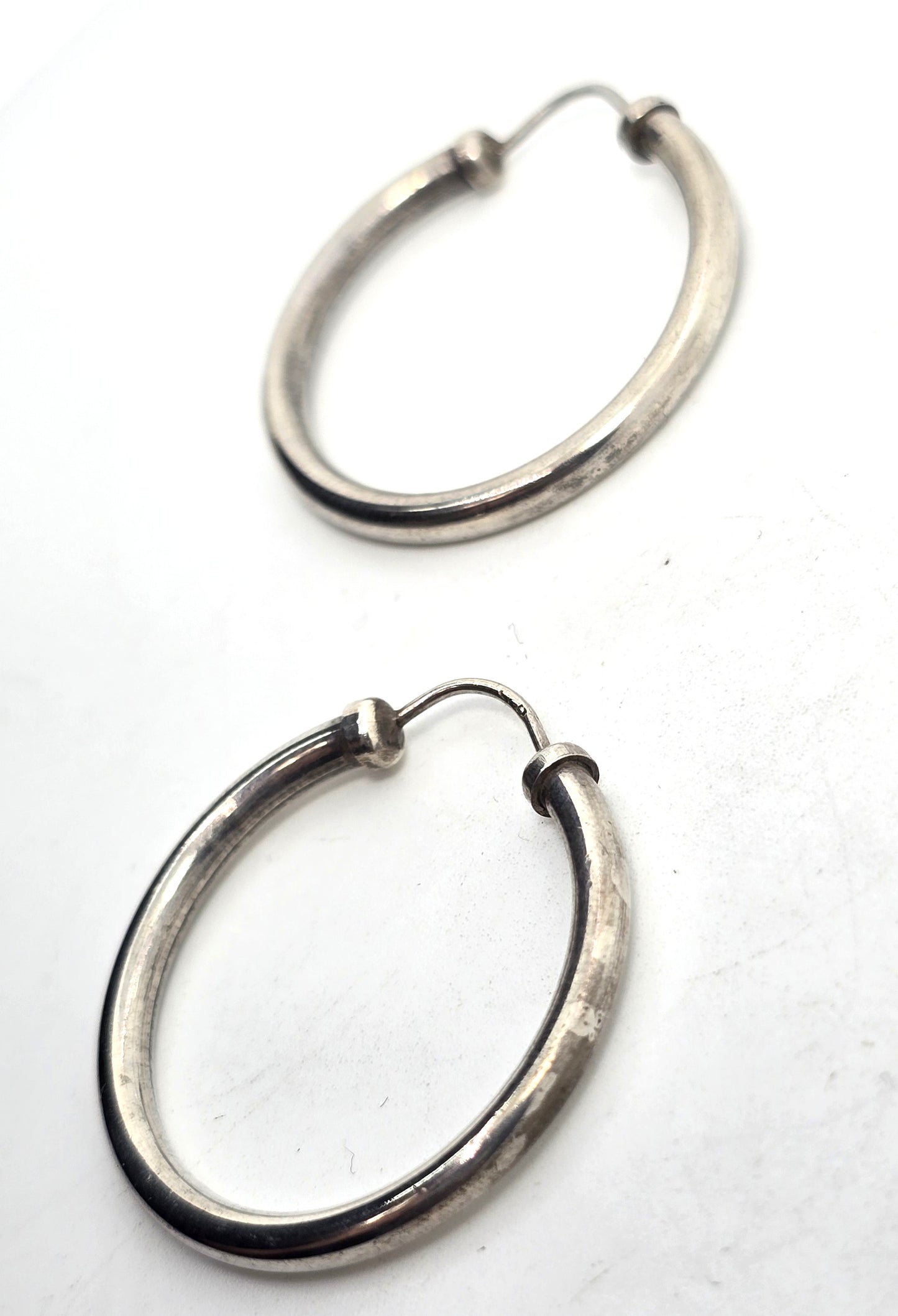Thick tube vintage sterling silver 1 and 1/4" inch threaded hoop earrings