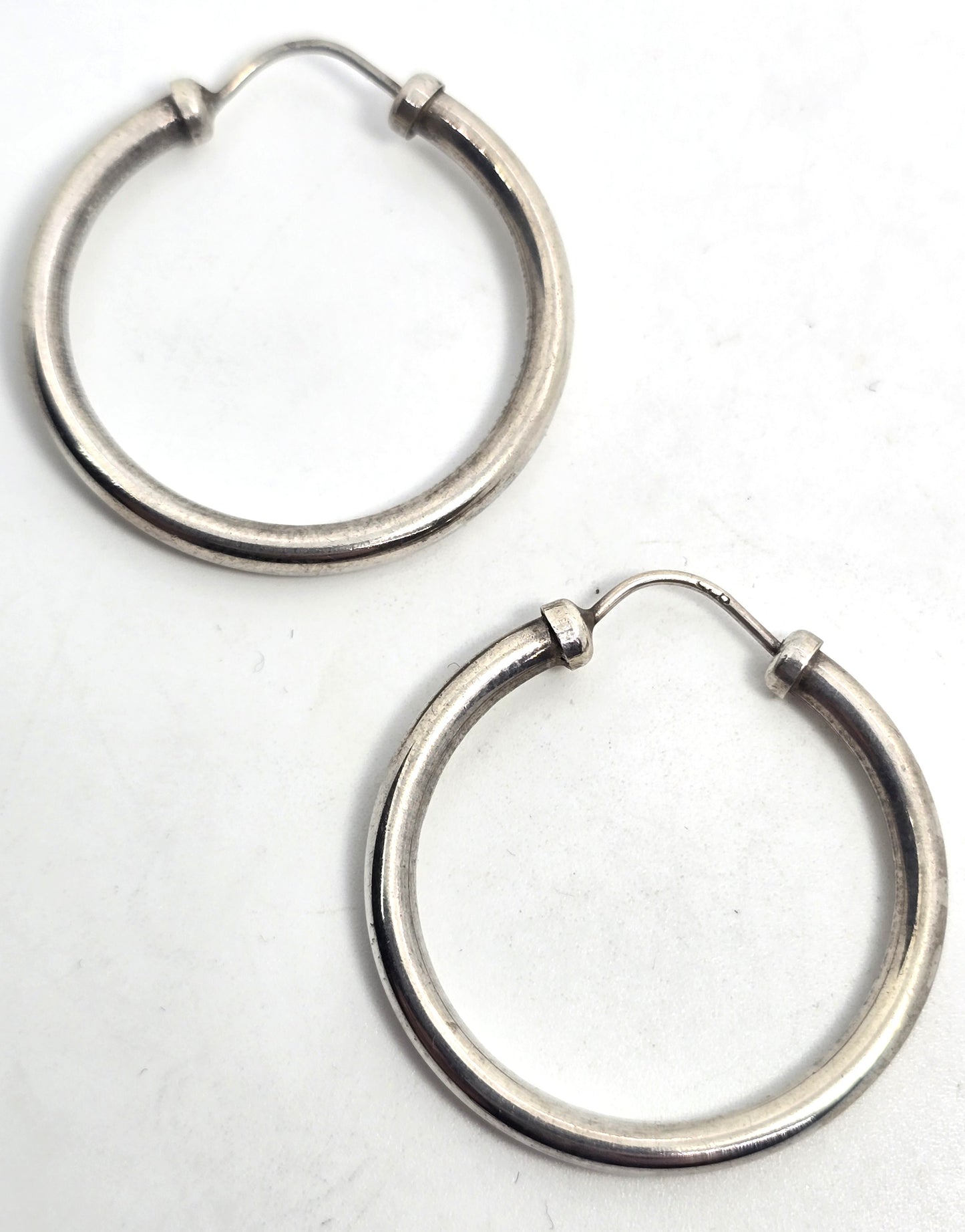 Thick tube vintage sterling silver 1 and 1/4" inch threaded hoop earrings