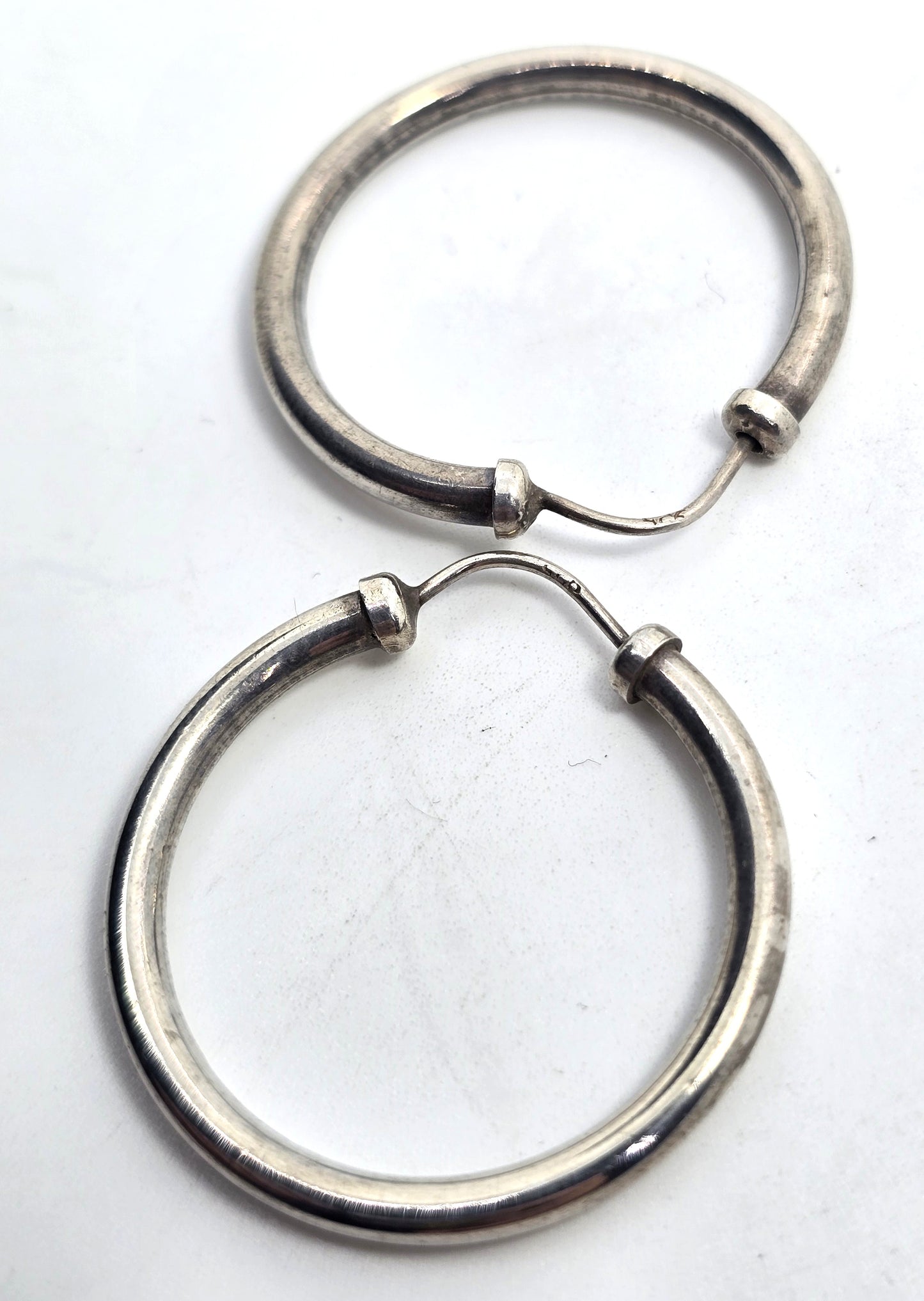 Thick tube vintage sterling silver 1 and 1/4" inch threaded hoop earrings