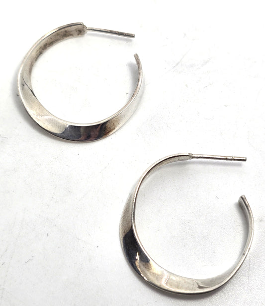 Abstract twisted hoop vintage 1 inch sterling silver post earrings