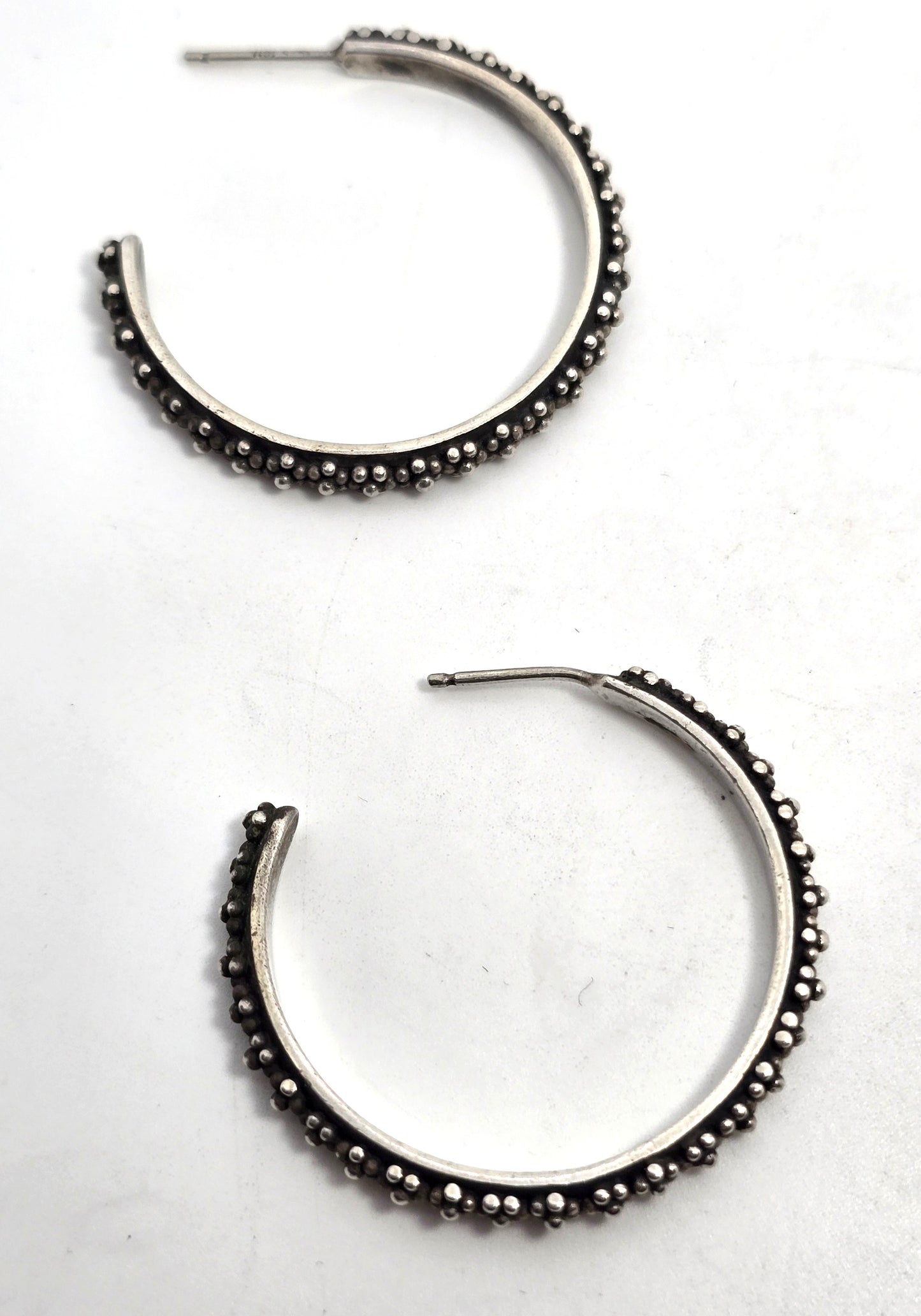 Lois Hill XL Bali Balinese Granulated sterling silver medium 30mm hoop earrings