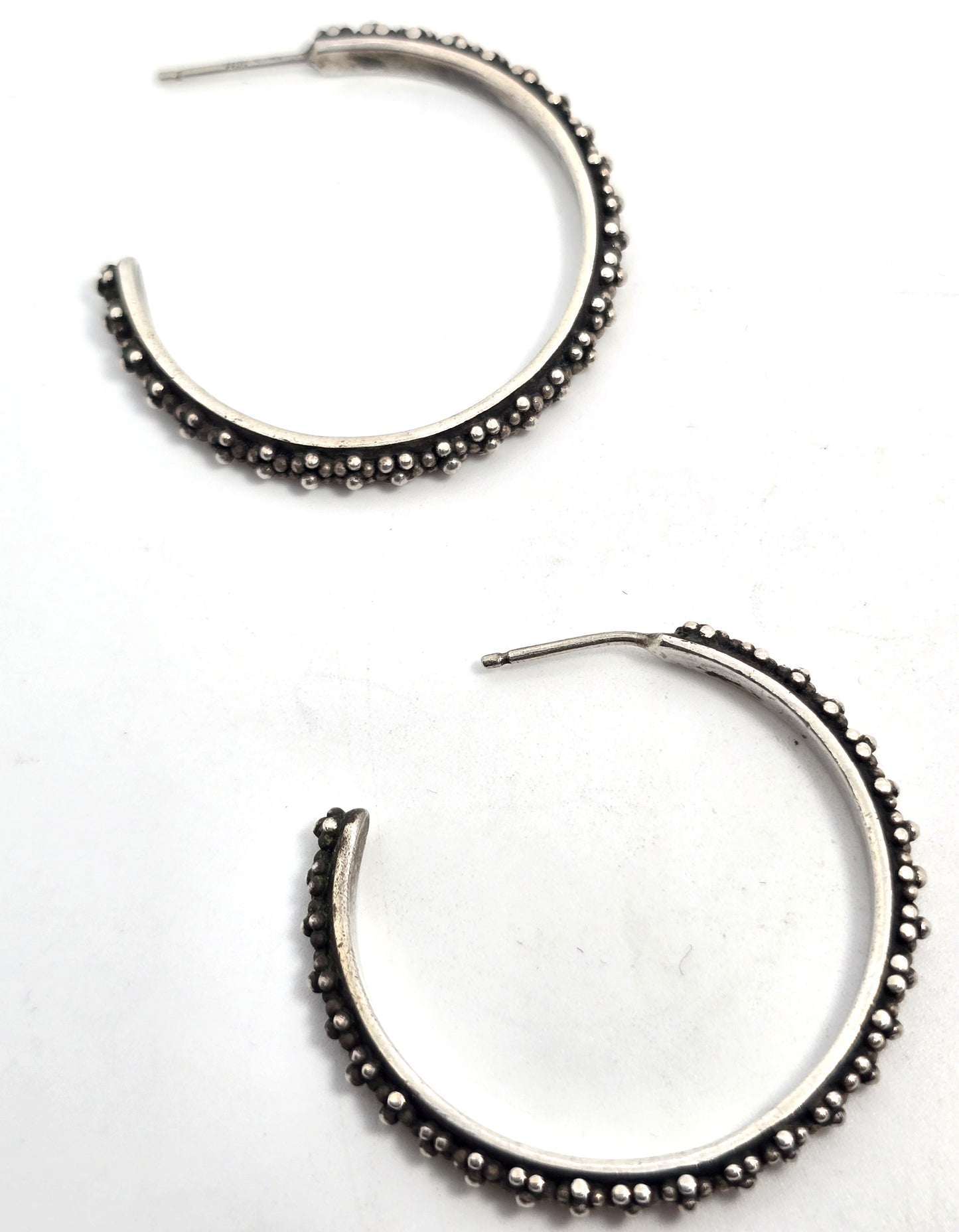 Lois Hill XL Bali Balinese Granulated sterling silver medium 30mm hoop earrings