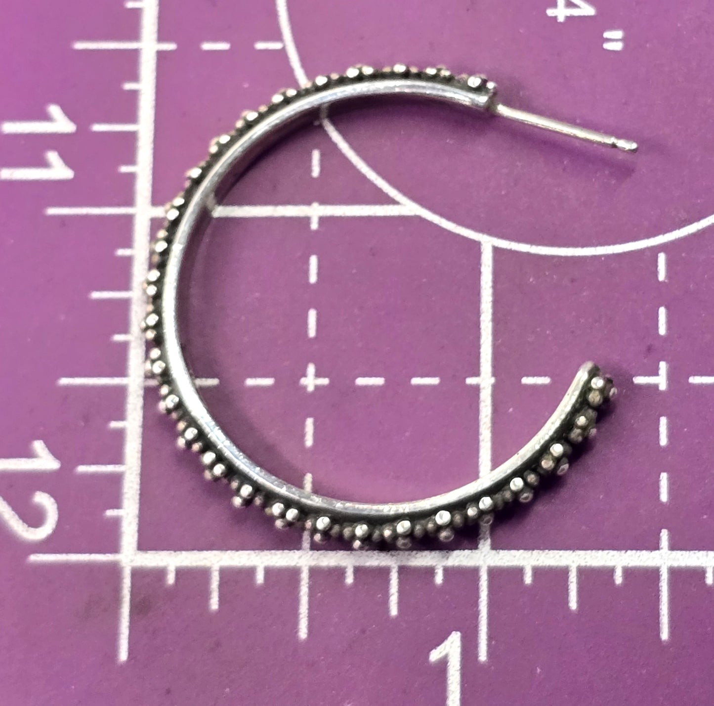 Lois Hill XL Bali Balinese Granulated sterling silver medium 30mm hoop earrings