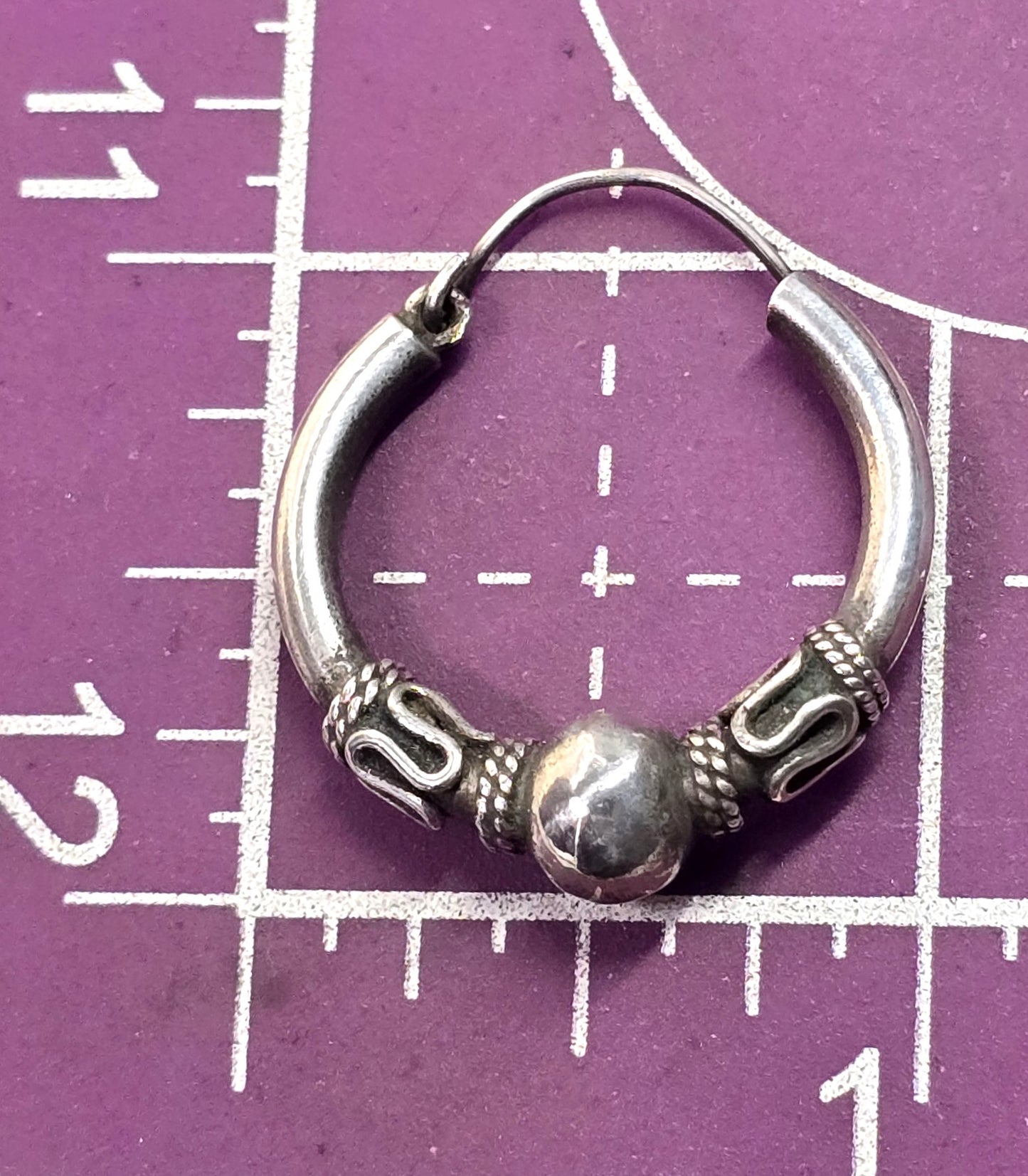 Tribal Balinese large thick sterling silver internal thread hollow vintage hoop earrings