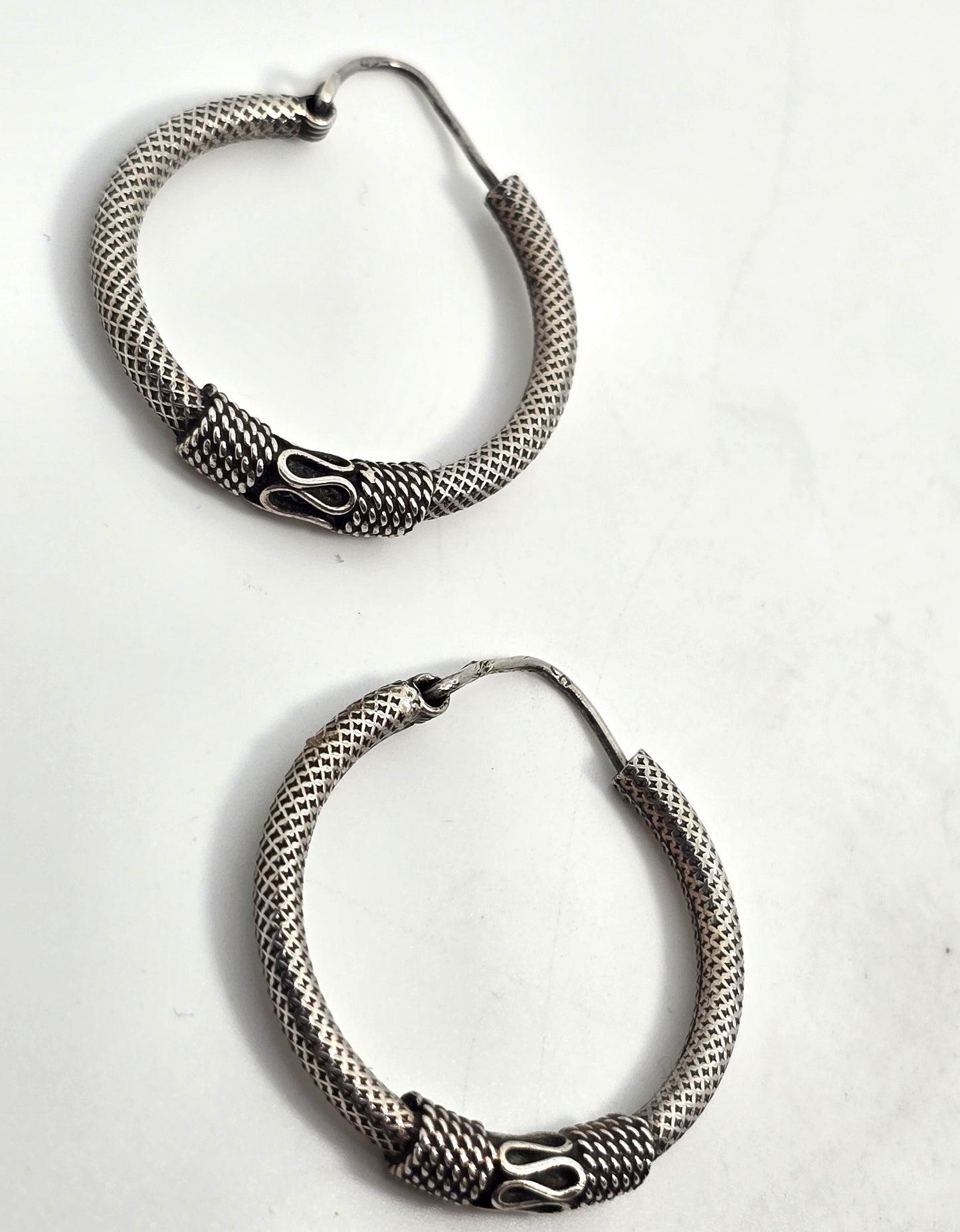 Tribal Balinese large thick sterling silver internal thread hollow vintage hoop earrings