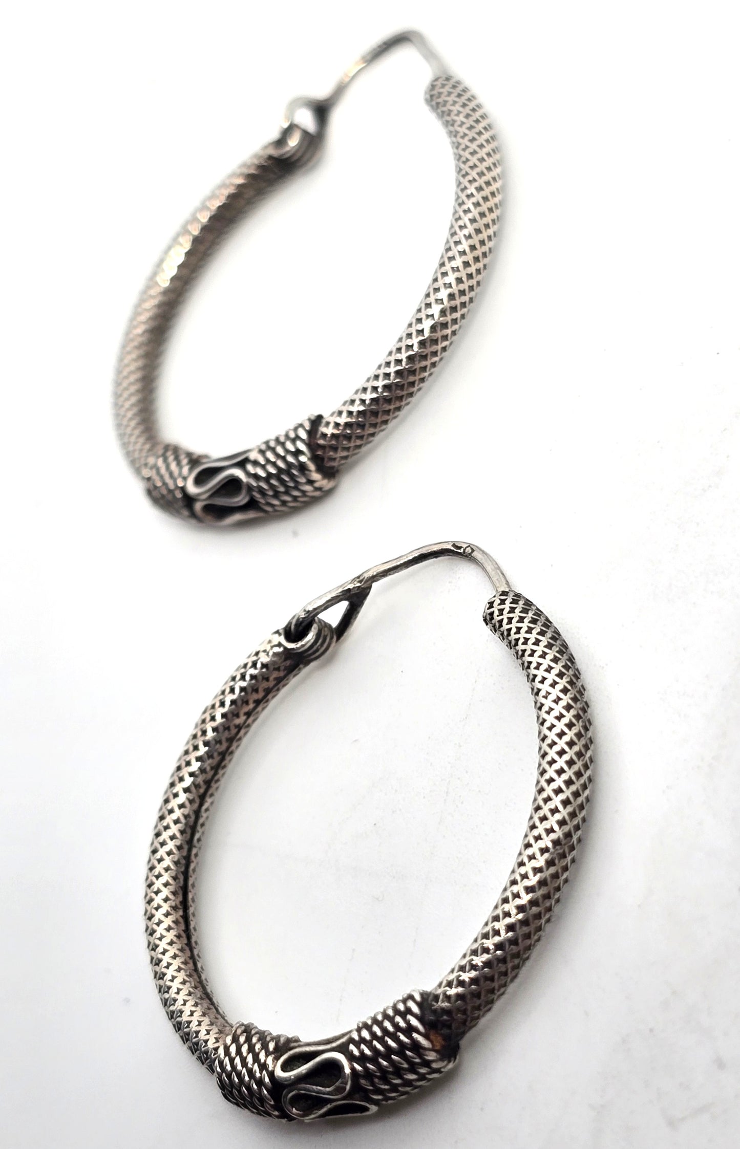 Tribal Balinese large thick sterling silver internal thread hollow vintage hoop earrings