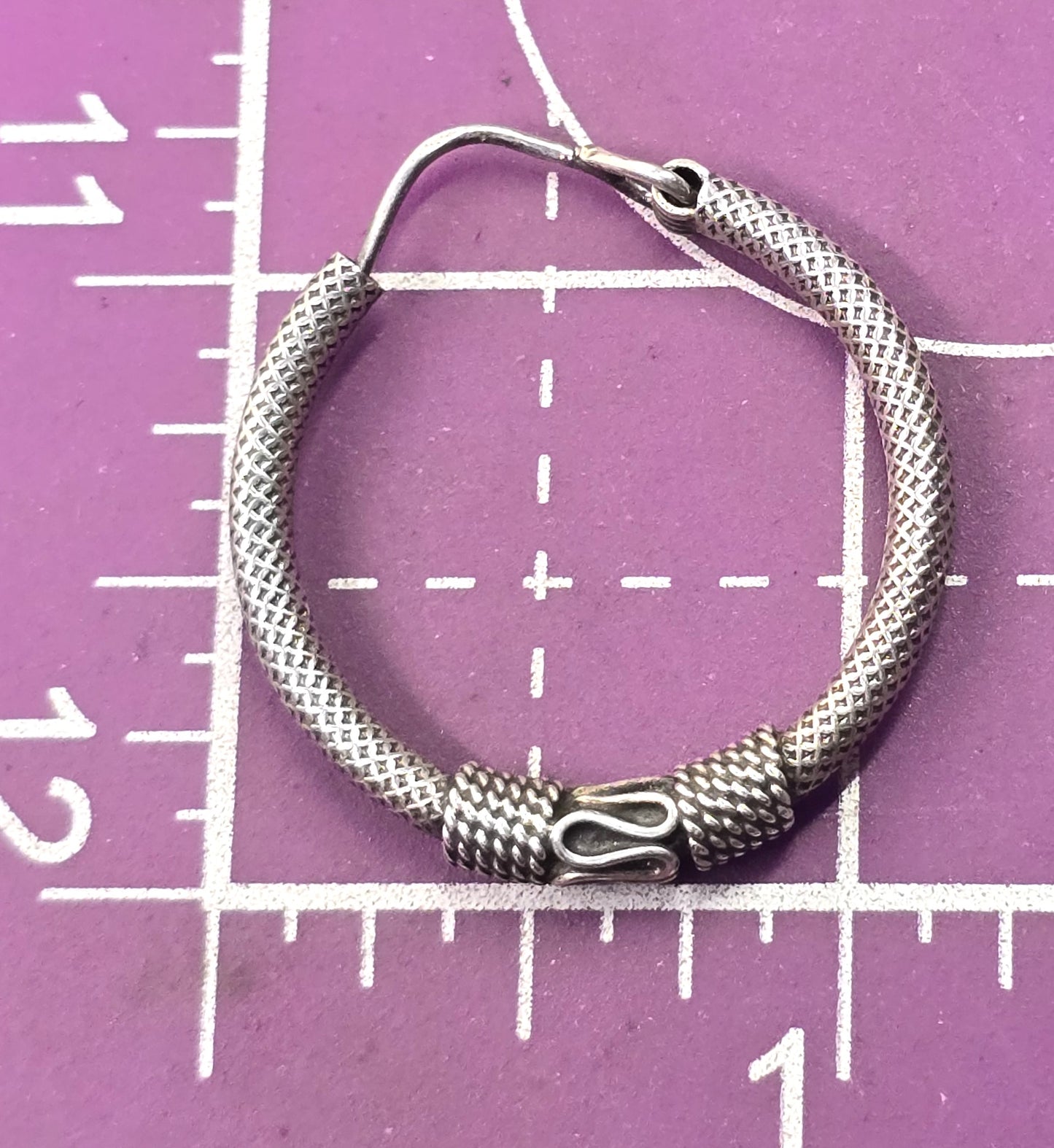 Tribal Balinese large thick sterling silver internal thread hollow vintage hoop earrings