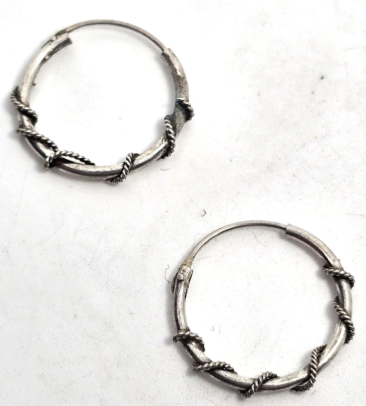 Tribal twisted silver plated small internal thread hollow vintage hoop earrings
