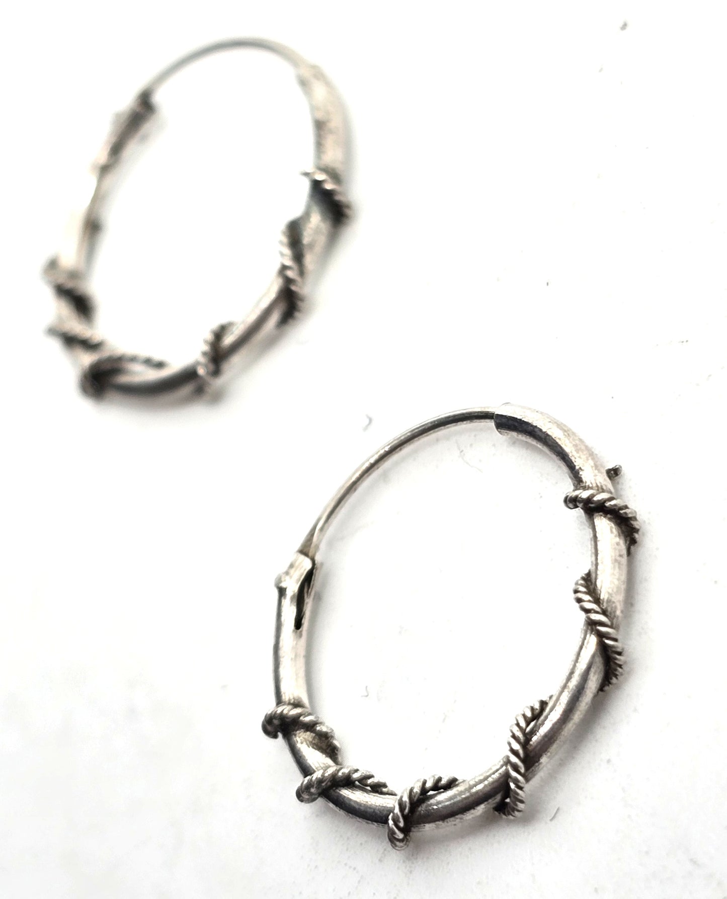 Tribal twisted silver plated small internal thread hollow vintage hoop earrings