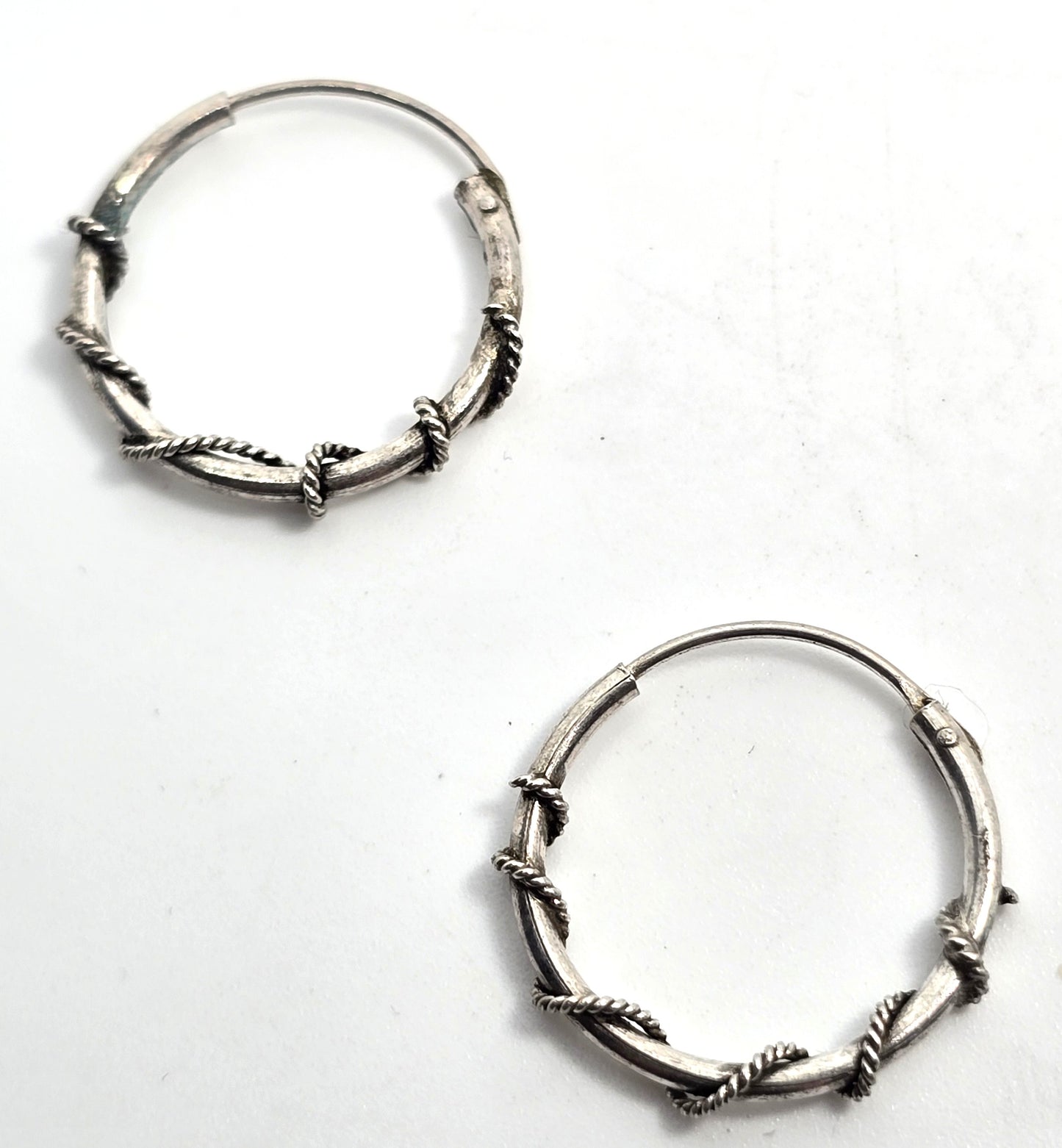Tribal twisted silver plated small internal thread hollow vintage hoop earrings