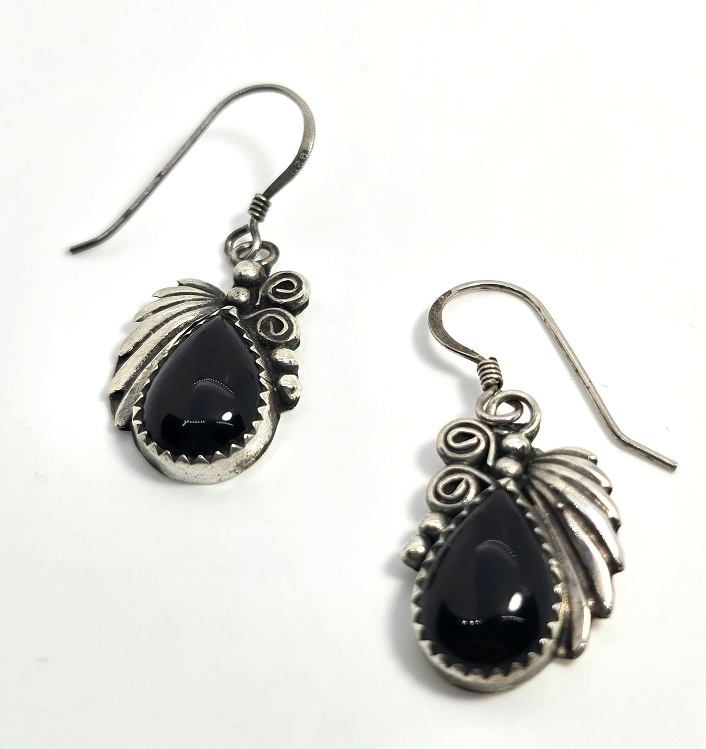 Navajo Black Onyx Feather sterling silver Native American vintage earrings