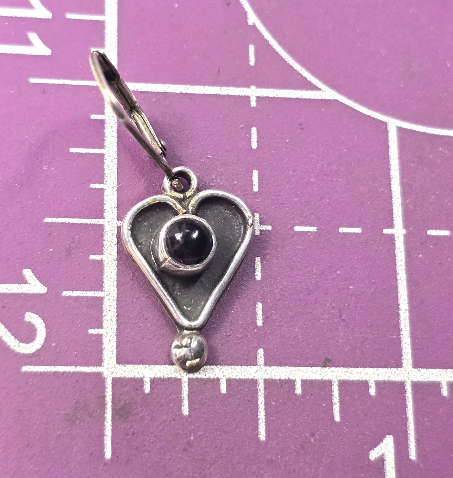 Black onyx tribal heart sterling silver drop vintage lever back earrings