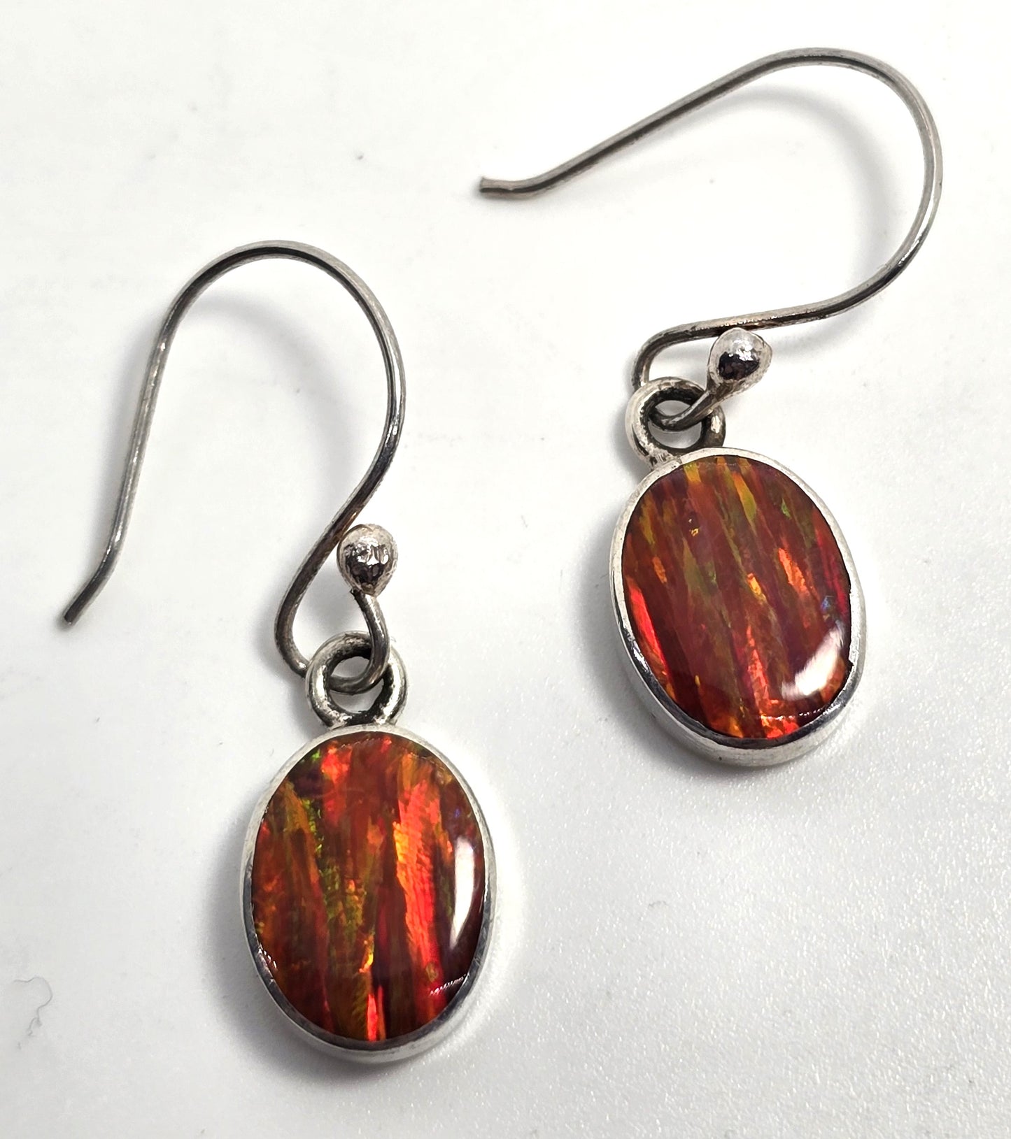 Mexican bright Orange Fire Opal vintage sterling silver drop earrings