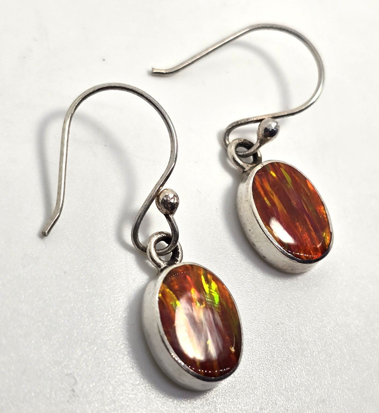 Mexican bright Orange Fire Opal vintage sterling silver drop earrings