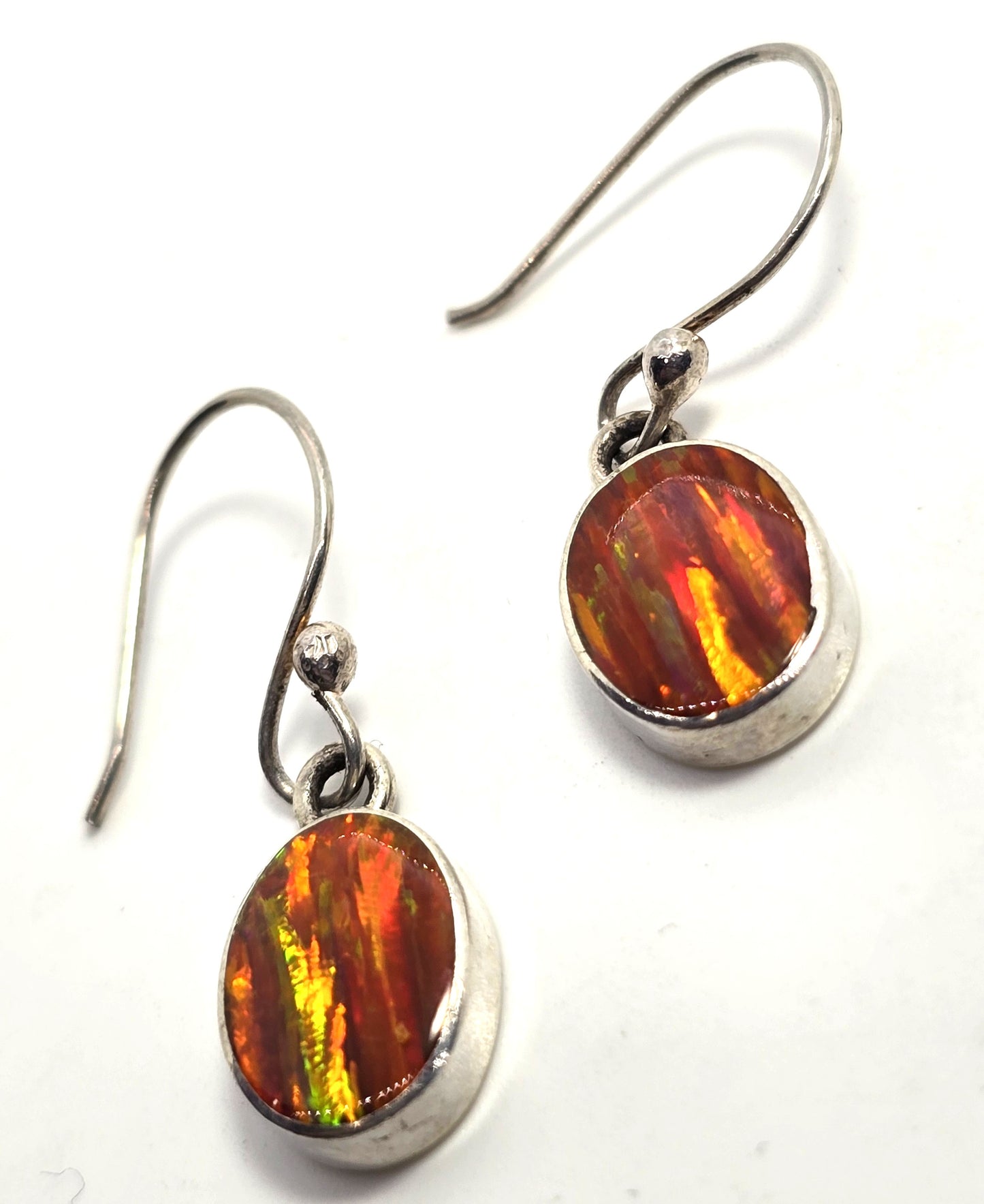 Mexican bright Orange Fire Opal vintage sterling silver drop earrings