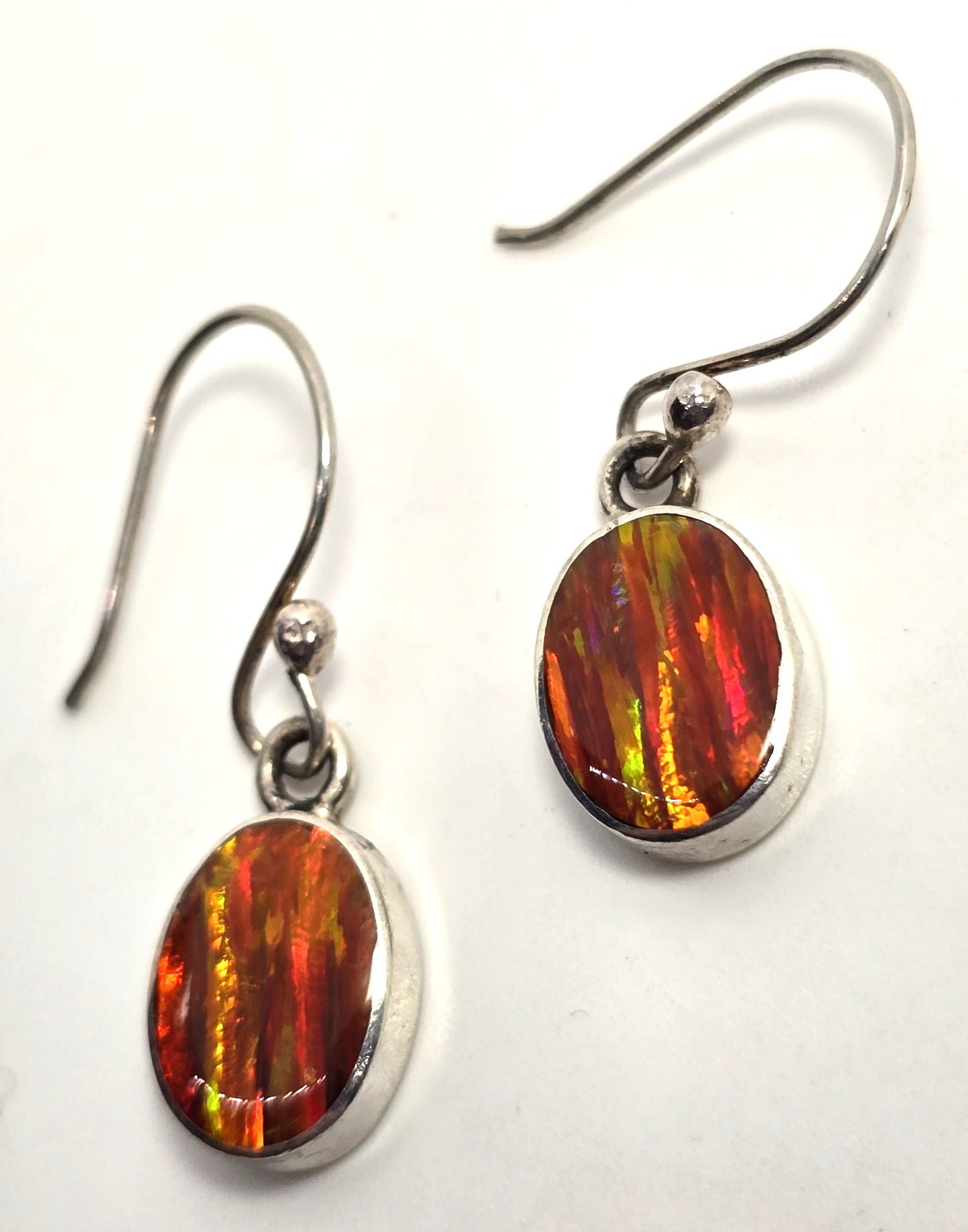 Mexican bright Orange Fire Opal vintage sterling silver drop earrings