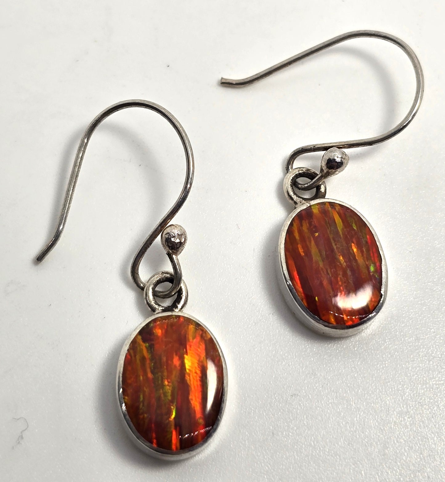 Mexican bright Orange Fire Opal vintage sterling silver drop earrings
