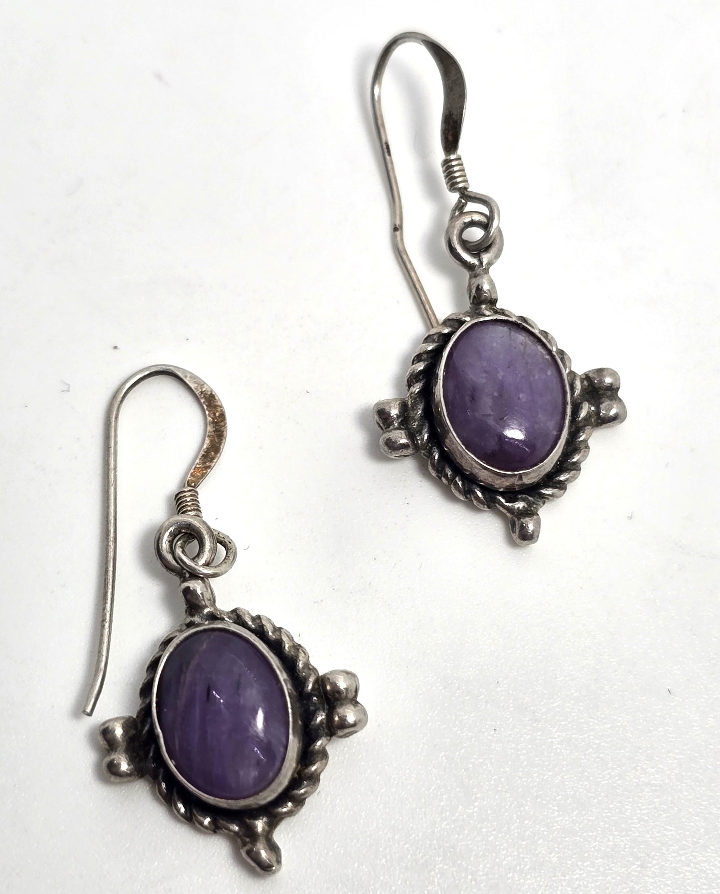 Charoite Purple gemstone Southwestern sterling silver vintage drop earrings