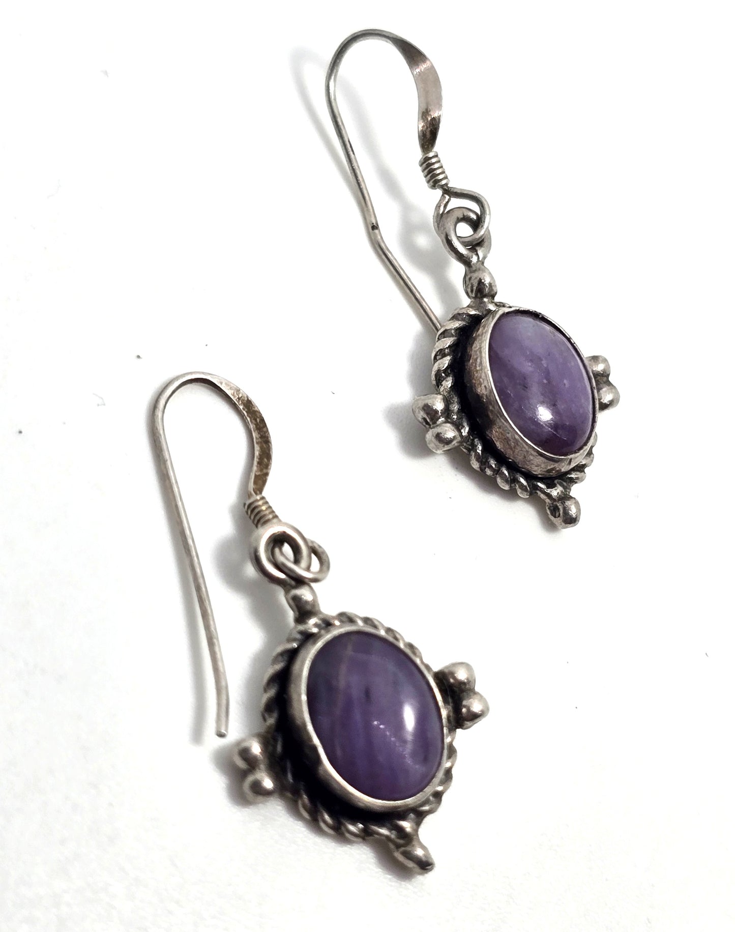 Charoite Purple gemstone Southwestern sterling silver vintage drop earrings
